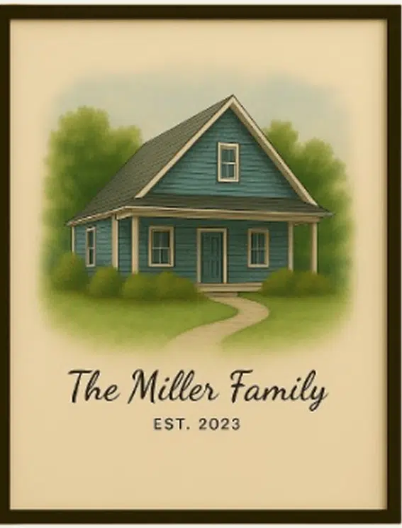 Custom home portrait artwork created from a favourite customer photo