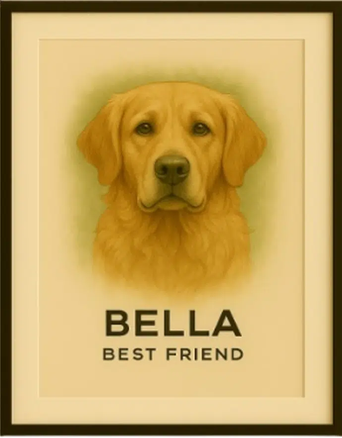 Custom pet portrait made from a favourite dog photo