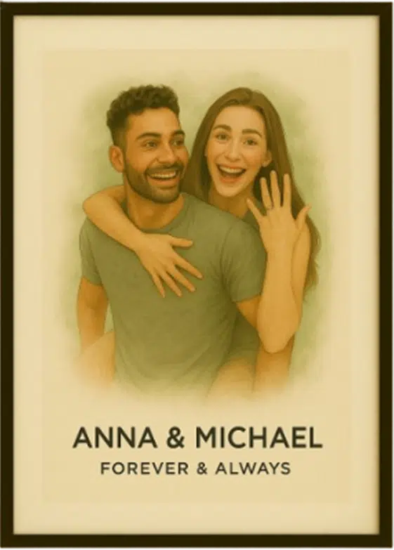 Personalised couple portrait artwork created from a favourite customer photo